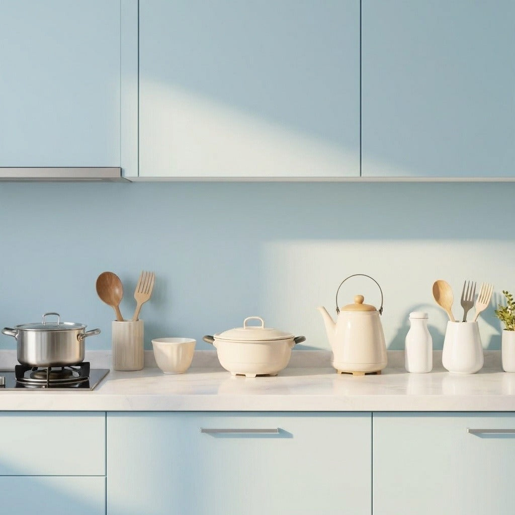 Modern Light Blue Kitchen Ideas: The Perfect Countertop Gadgets for a Clean, Stylish Space