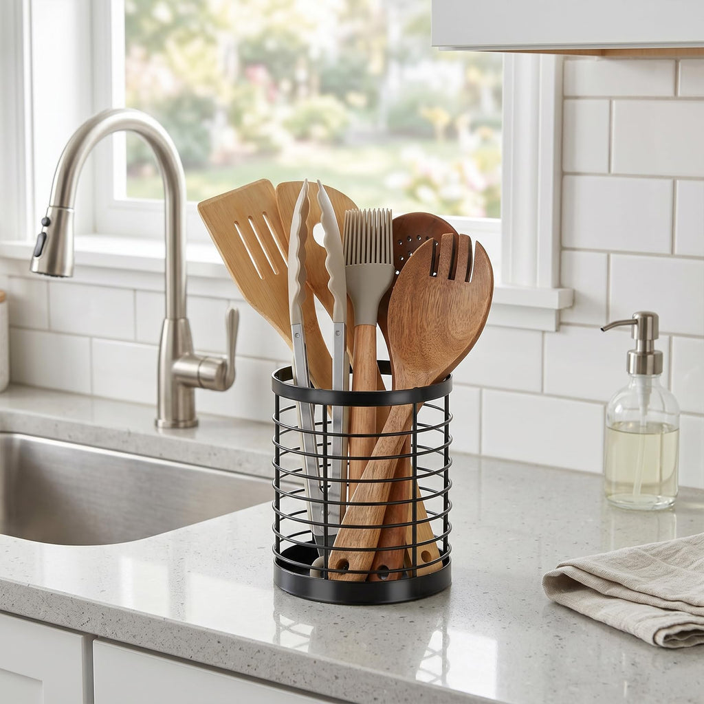 IWNTWY Utensil Holder for Kitchen Counter, Stainless Steel Utensil Crock