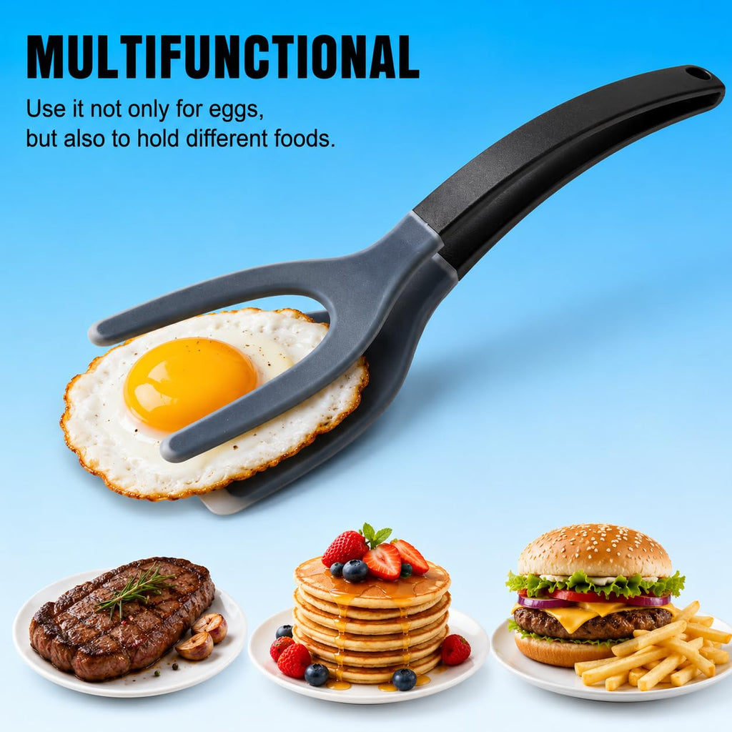 ZONZEST Silicone Egg Flipper Spatula Tongs (Set of 1) – Non-Stick 2-in-1 Grip & Flip Kitchen Tongs for Pancakes, Fish, Eggs, and More – Heat Resistant Cooking Tool (Black)