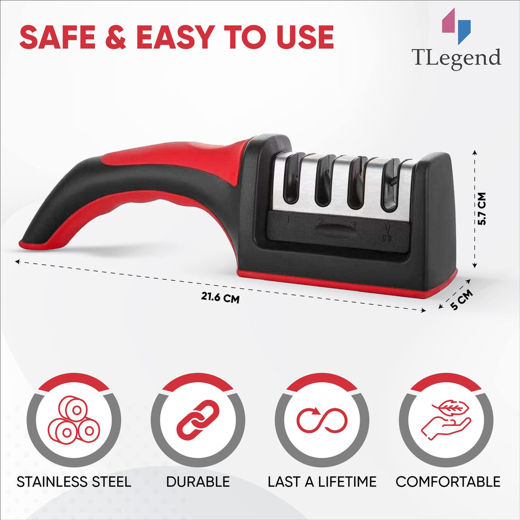 Knife Sharpeners for Kitchen Knives– Stainless Steel 4 in1 Kitchen Knife Sharpener – Ergonomic and Easy to Use Knife Sharpening Kit with 4 Stage Sharpening Slots
