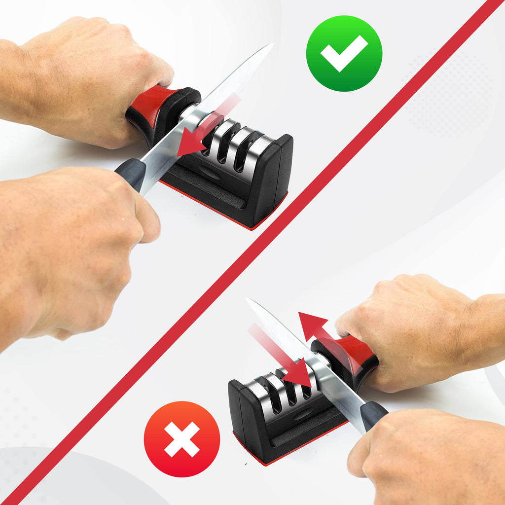 Knife Sharpeners for Kitchen Knives– Stainless Steel 4 in1 Kitchen Knife Sharpener – Ergonomic and Easy to Use Knife Sharpening Kit with 4 Stage Sharpening Slots